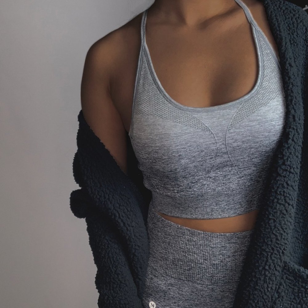 Black Marl:Halo Ombre Seamless Crop Top Sports bra